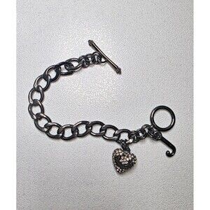 Vintage JUICY COUTURE Black Gunmetal & Pavé Crystal Chain Link Charm Bracelet
